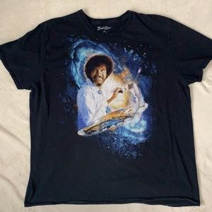 90s Bob Ross galaxy painting graphic t-shirt